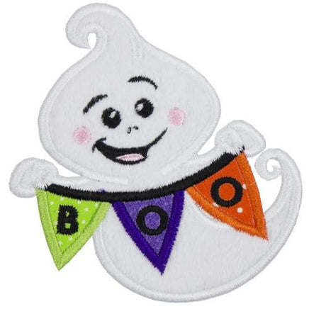 Boy Ghost with Boo Banner Patch - Sew Lucky Embroidery