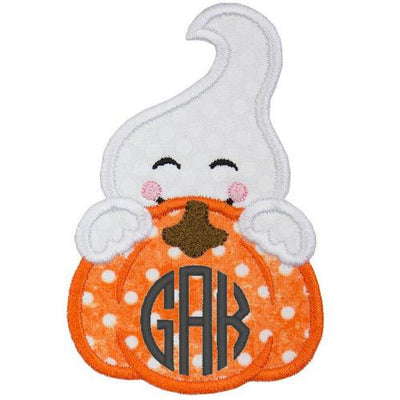 Boy Ghost with Monogrammed Pumpkin Sew or Iron on Embroidered Patch