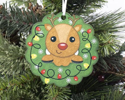 Boy Reindeer Wreath Christmas Ornament