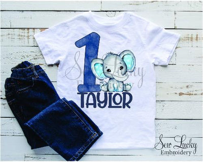 Boys Baby Elephant Birthday Personalized Shirt