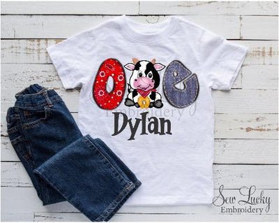 Boys Farm Cow Personalized Birthday Shirt