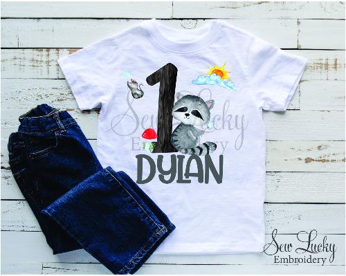Boys Woodland Racoon Personalized Printed Shirt