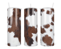 Brown and White Cowhide 20 oz insulated tumbler with lid and straw - Sew Lucky Embroidery