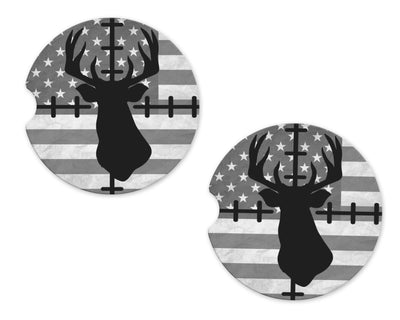Buck Head through Scope Sandstone Car Coasters (Set of Two)