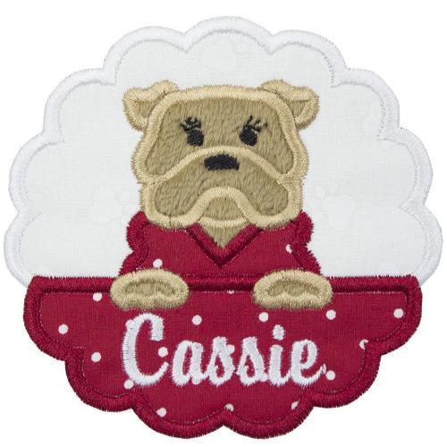 Bulldog Girl Football Monogram Patch - Sew Lucky Embroidery