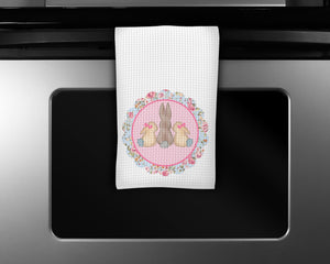 Bunny Trio Waffle Weave Microfiber Kitchen Towel - Sew Lucky Embroidery