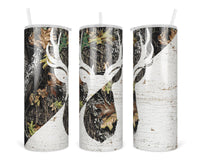 Camo Deer 20 oz insulated tumbler with lid and straw - Sew Lucky Embroidery