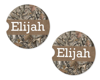 Camo Personalized Sandstone Car Coasters (Set of Two)