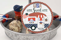 Camper Home Sweet Home Tier Tray Sign and Stand - Sew Lucky Embroidery