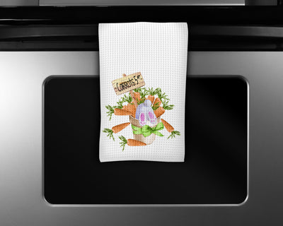 Carrots and Bunny Waffle Weave Microfiber Kitchen Towel