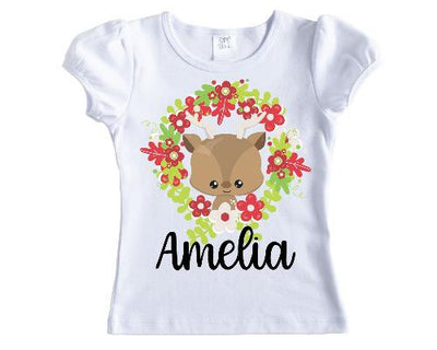 Cartoon Christmas Deer Personalized Girls Shirt