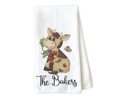 Cartoon Cow Personalized Waffle Weave Microfiber Kitchen Towel