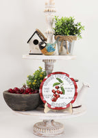 Cherries Sunshine Fruit Market Tier Tray Sign and Stand - Sew Lucky Embroidery