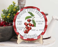 Cherries Sunshine Fruit Market Tier Tray Sign and Stand - Sew Lucky Embroidery