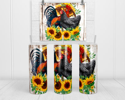 Chickens and Sunflowers 20oz insulated tumbler with lid and straw