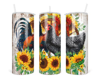 Chickens and Sunflowers 20oz insulated tumbler - Sew Lucky Embroidery