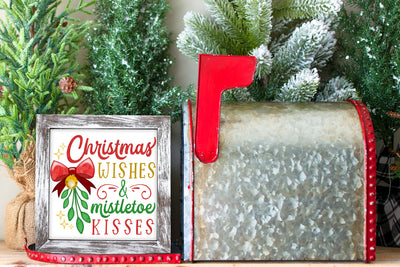 Rustic Christmas Wishes Mistletoe Kisses Tier Tray Sign
