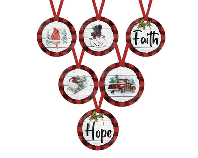 Christmas Black and Red Buffalo Check Ornaments (Set of 6)
