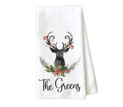 Christmas Deer Personalized Waffle Weave Microfiber Kitchen Towel