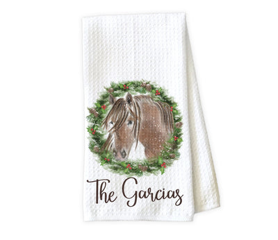 Christmas Horse Wreath Personalized Waffle Weave Microfiber Kitchen Towel