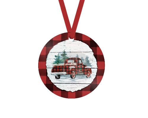 Christmas Truck Red Buffalo Plaid Christmas Ornament - Sew Lucky Embroidery