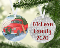 Old Truck with Sleigh Christmas Ornament Personalized - Sew Lucky Embroidery
