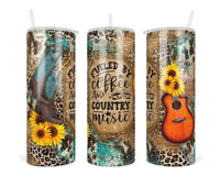 Coffee and Country Music 20 oz insulated tumbler with lid and straw - Sew Lucky Embroidery