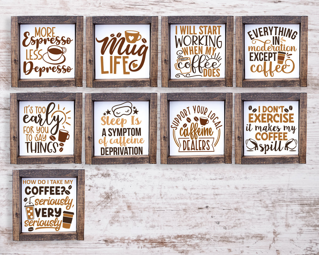 Coffee Farmhouse Tier Tray Signs - Sew Lucky Embroidery