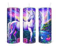 Colorful Unicorn 20 oz insulated tumbler with lid and straw - Sew Lucky Embroidery