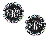 Colorful Leopard Trim Personalized Sandstone Car Coasters - Sew Lucky Embroidery