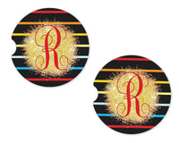 Colorful Stripes and Glitter Personalized Sandstone Car Coasters - Sew Lucky Embroidery
