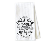 Count your Blessings Kitchen Towel - Waffle Weave Towel - Microfiber Towel - Kitchen Decor - House Warming Gift - Sew Lucky Embroidery