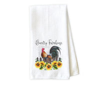Country Farmhouse Rooster Waffle Weave Microfiber Kitchen Towel - Sew Lucky Embroidery