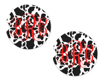 Cow Print Personalized Sandstone Car Coasters - Sew Lucky Embroidery