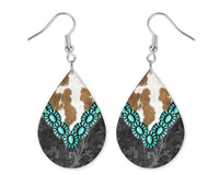 Cowhide and Lace Teardrop Earrings - Sew Lucky Embroidery