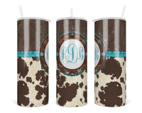 Cowhide Monogram 20oz insulated tumbler - Sew Lucky Embroidery