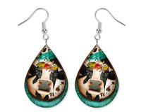 Cow with Teal Teardrop Earrings - Sew Lucky Embroidery