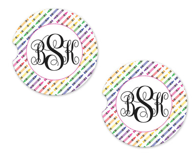 Crayons Personalized Sandstone Car Coasters (Set of Two)