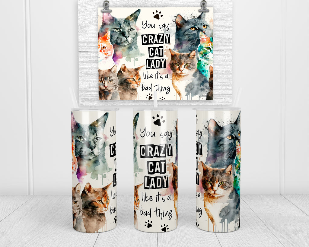 Crazy Cat Lady 20 oz insulated tumbler with lid and straw - Sew Lucky Embroidery