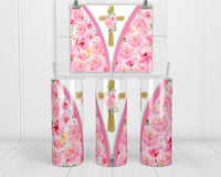 Cross and Pink Flowers 20oz insulated tumbler - Sew Lucky Embroidery