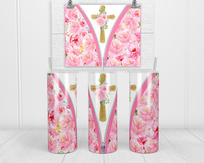 Cross and Pink Flowers 20oz insulated tumbler