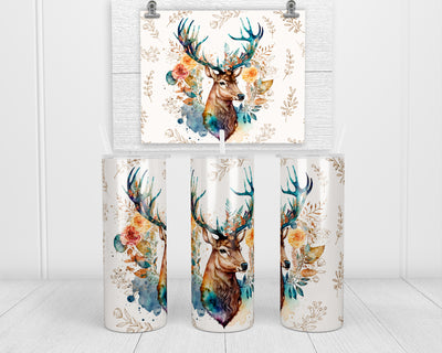 Deer Boho watercolor 20 oz insulated tumbler with lid and straw