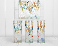 Dream Catcher Glitter 20 oz insulated tumbler with lid and straw - Sew Lucky Embroidery