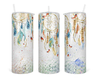 Dream Catcher Glitter 20 oz insulated tumbler with lid and straw - Sew Lucky Embroidery