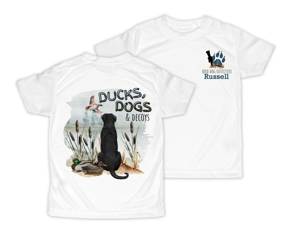 Ducks Dogs and Decoys Personalized Short or Long Sleeves Shirt - Sew Lucky Embroidery