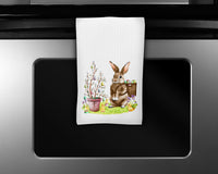 Easter Bunny and Egg Tree Waffle Weave Microfiber Kitchen Towel - Sew Lucky Embroidery