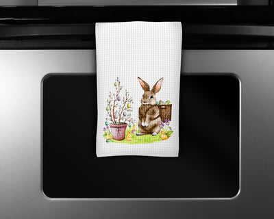Easter Bunny and Egg Tree Waffle Weave Microfiber Kitchen Towel