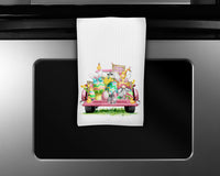 Easter Gnome in Truck Waffle Weave Microfiber Kitchen Towel - Sew Lucky Embroidery