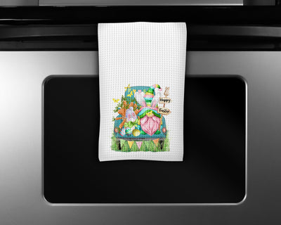 Happy Easter Gnome Truck Waffle Weave Microfiber Kitchen Towel