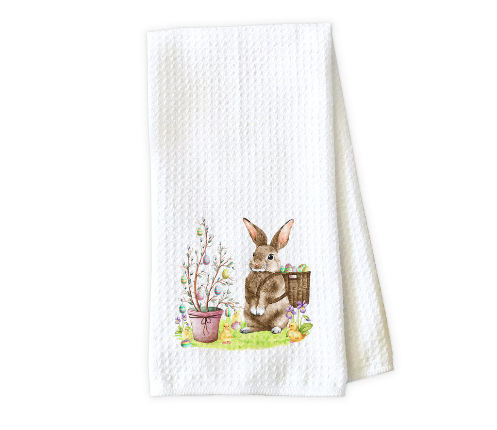 Easter Bunny and Egg Tree Waffle Weave Microfiber Kitchen Towel - Sew Lucky Embroidery